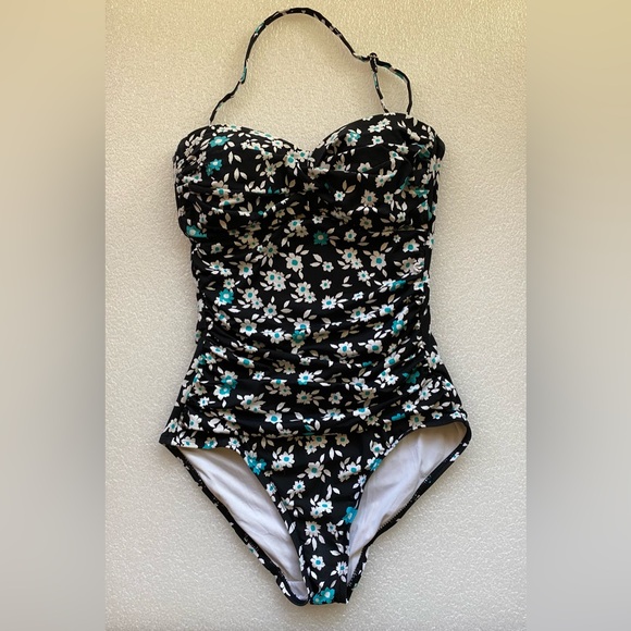 Anne Cole One Piece Shirred Front Floral Bandeau Swimsuit Size 6 - Picture 4 of 13